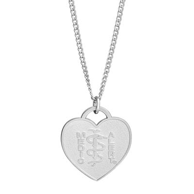 Image for Classic Heart Charm Medical ID Necklace Sterling Silver