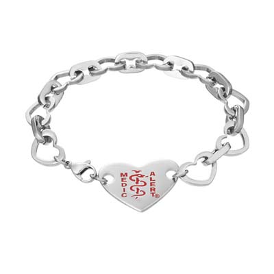 Image for Heart Charm Medical ID Bracelet Stainless Steel