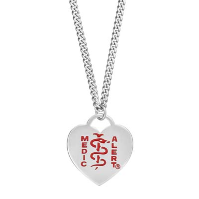 Image for Classic Heart Charm Medical ID Necklace Stainless Steel