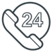 24/7 phone service icon with phone and 24 in a circle