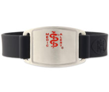 Black silicone medical ID bracelet with oval MedicAlert emblem 