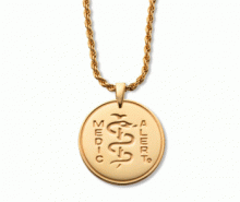 French Rope MedicAlert ID Necklace 14k Gold round emblem with logo
