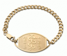 10 karat gold classic large embossed medical ID bracelet with oval MedicAlert emblem