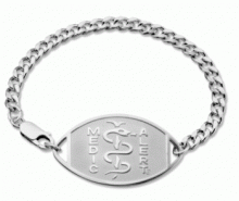 Classic sterling silver large embossed medical ID bracelet with oval emblem 