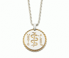 French Elite MedicAlert ID Necklace in Sterling Silver with round emblem and logo