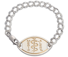 Sterling Silver Santa Rosa medical ID bracelet with interlock loops and oval MedicAlert emblem 