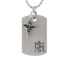 Dog Tag Charm MedicAlert ID Necklace Stainless Steel with black charm and logo