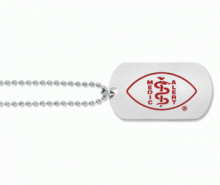 Dog Tag MedicAlert ID Necklace Stainless Steel with ball chain and red logo