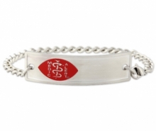 Medical ID bracelet with rope links, rectangle emblem in red