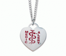 Classic Heart Charm MedicAklert ID Necklace Stainless Steel with heart emblem and red logo