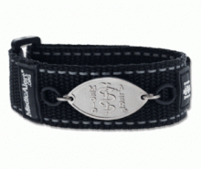 Black sport band medical ID bracelet with oval MedicAlert emblem and logo