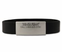 Black silicone medical ID bracelet with rectangle MedicAlert emblem 