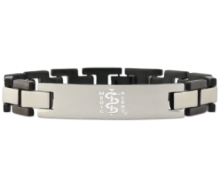 Titanium medical ID Bracelet with rectangular interlocking black links and rectangular MedicAlert emblem