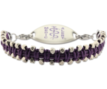 Woven Medical ID Bracelet Purple with purple logo top view