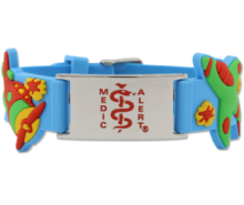 Children&#039;s  Titanium Medical ID Bracelet Blue and green planes with red logo