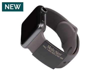 Black colored Medical ID on a black apple watch band