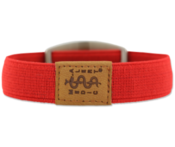 Flex Medical ID Bracelet Red with red and white logo on a stainless steel emblem 