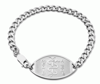 Sterling silver classic embossed medical ID bracelet with oval MedicAlert emblem and logo