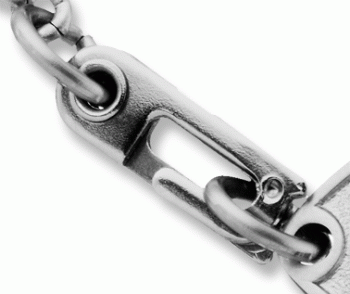 A close-up view of the clasp the stainless steel petite embossed medical ID bracelet with oval MedicAlert emblem