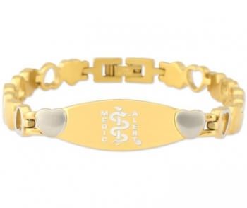Twin Heart Medical ID Bracelet Gold with white logo on emblem