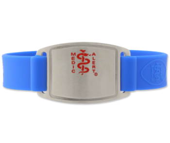 Blue silicone bracelet with stainless steel ID