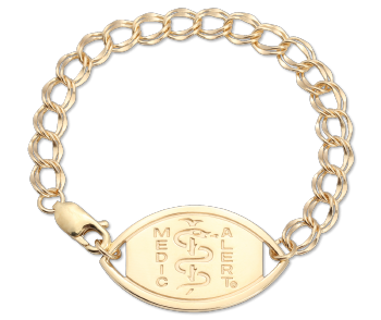 14 karat gold Figaro large medical ID bracelet 14k with oval MedicAlert emblem and logo