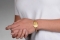 A person 10 karat gold classic large embossed medical ID bracelet with oval MedicAlert emblem