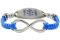 Blue fabric medical ID bracelet with infinity symbol, oval MedicAlert emblem in blue