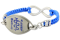 Blue fabric medical ID bracelet with infinity symbol, oval MedicAlert emblem in blue