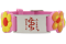 Child's pink medical ID bracelet with colorful flowers and butterflies, rectangle titanium Medical ID emblem with red logo